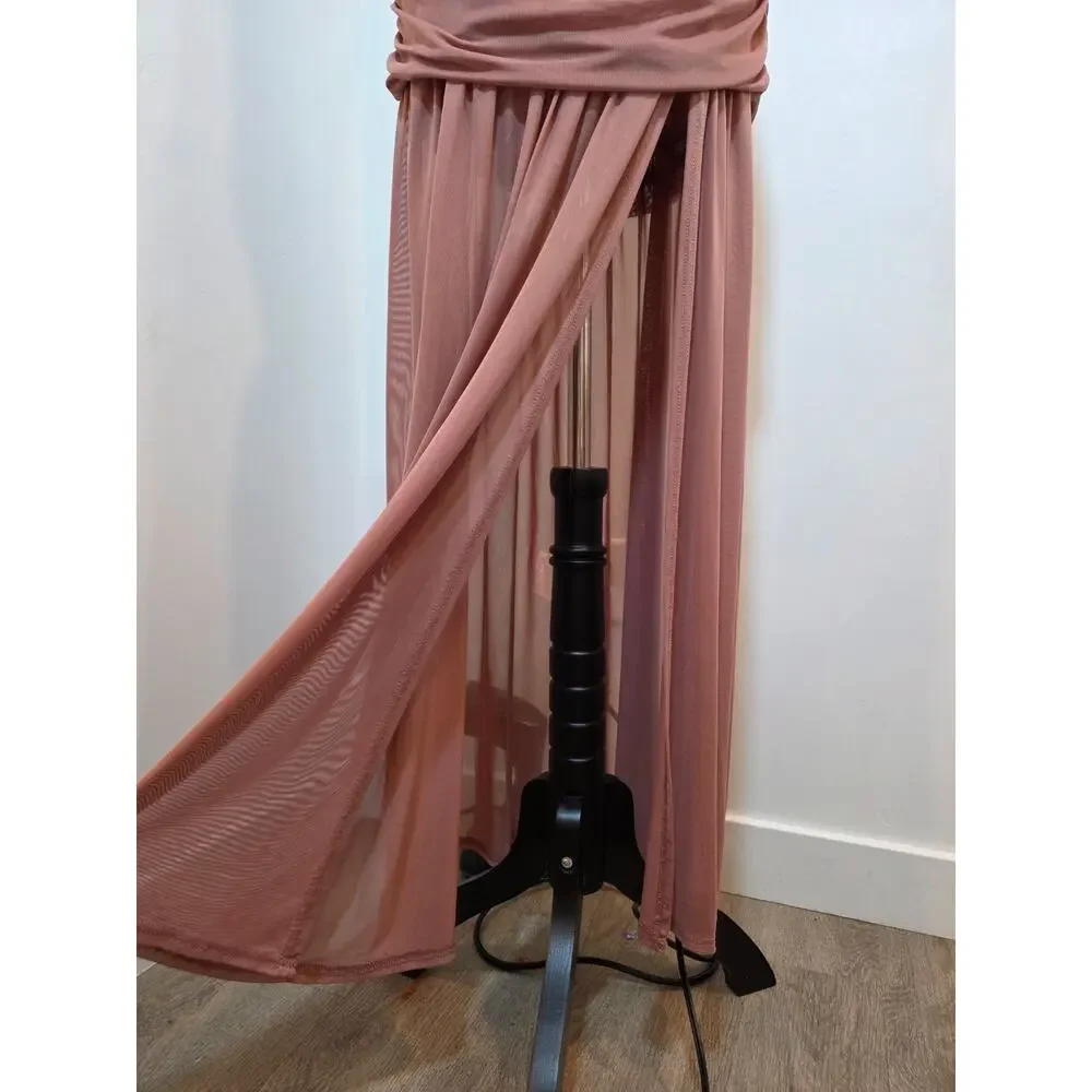 Anthropologie Maxi Skirt Ruched Dusty Pink Micro Mesh Sheer Long Large Cover Up